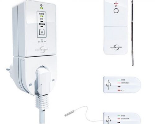 Das Bild zeigt Zubehör für Kaminöfen. Im Fokus stehen verschiedene Sicherheitseinrichtungen, darunter ein Steckdosenschaltgerät, ein kabelloser Sensor und ein Fühler. Diese Geräte dienen dazu, den sicheren Betrieb eines Holzofens zu überwachen und zu optimieren. Ideal geeignet für die moderne Schornstein-Infrastruktur, sorgt dieses Zubehör für zusätzliche Sicherheit beim Betrieb Ihres Kaminofens.