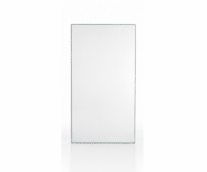 Rectangular glass panel with clear, smooth surface and thin frame, free-standing against a white background.