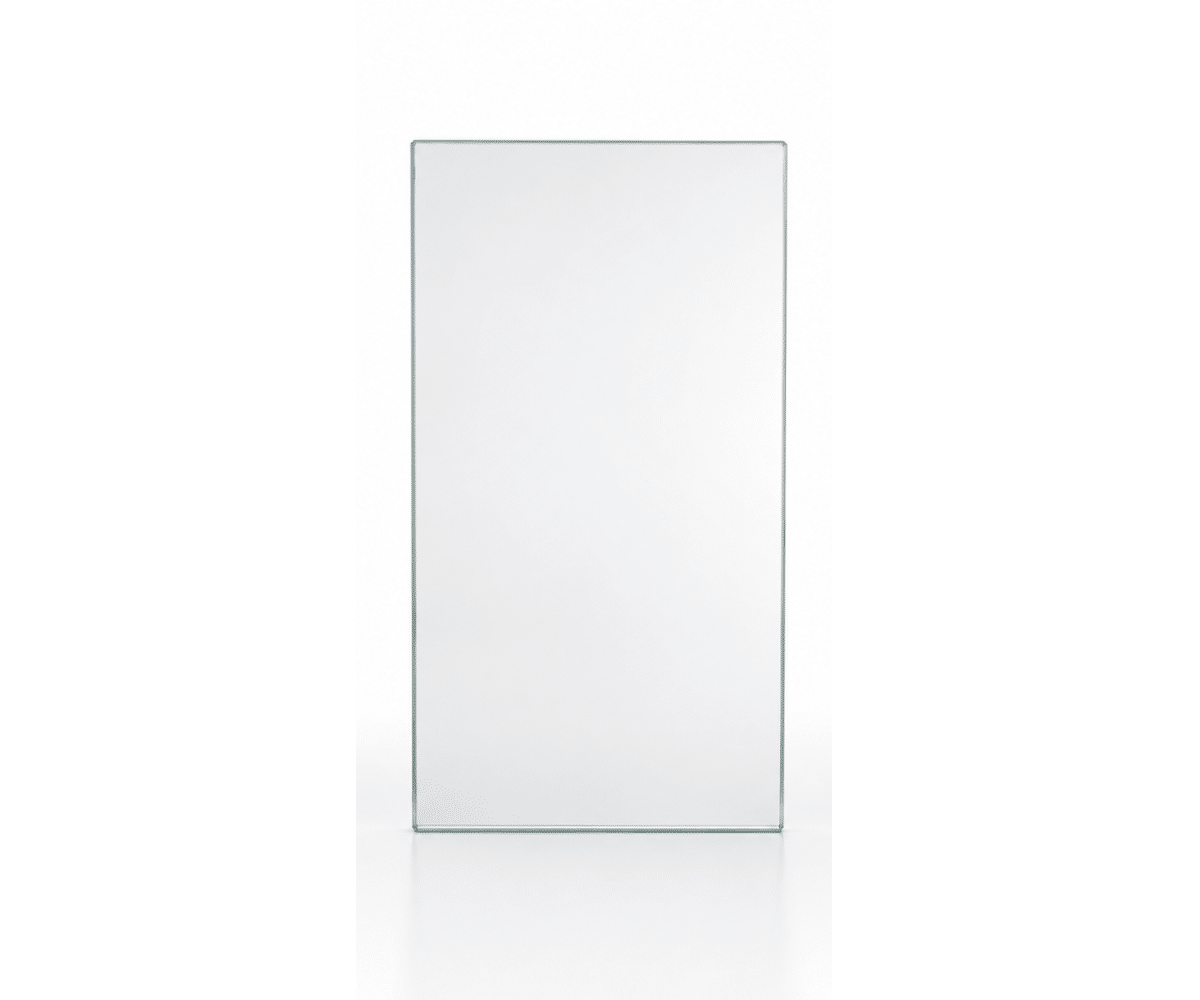 2904266000_gallery_01 Rectangular glass panel with clear, smooth surface and thin frame, free-standing against a white background.