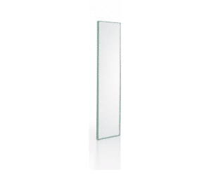 Rectangular glass pane in lateral perspective, transparent and clear, against a white background.