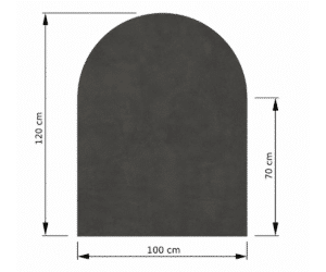 Technische tekening van een rechthoekig object met afgeronde bovenkant, afmetingen 120 cm hoog, 100 cm breed, 70 cm diep.