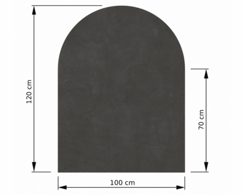 Technische tekening van een rechthoekig object met afgeronde bovenkant, afmetingen 120 cm hoog, 100 cm breed, 70 cm diep.