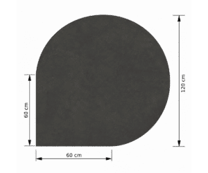 Technische tekening van een halfrond, donkergekleurd paneel van 120 cm x 60 cm met een egaal oppervlak.