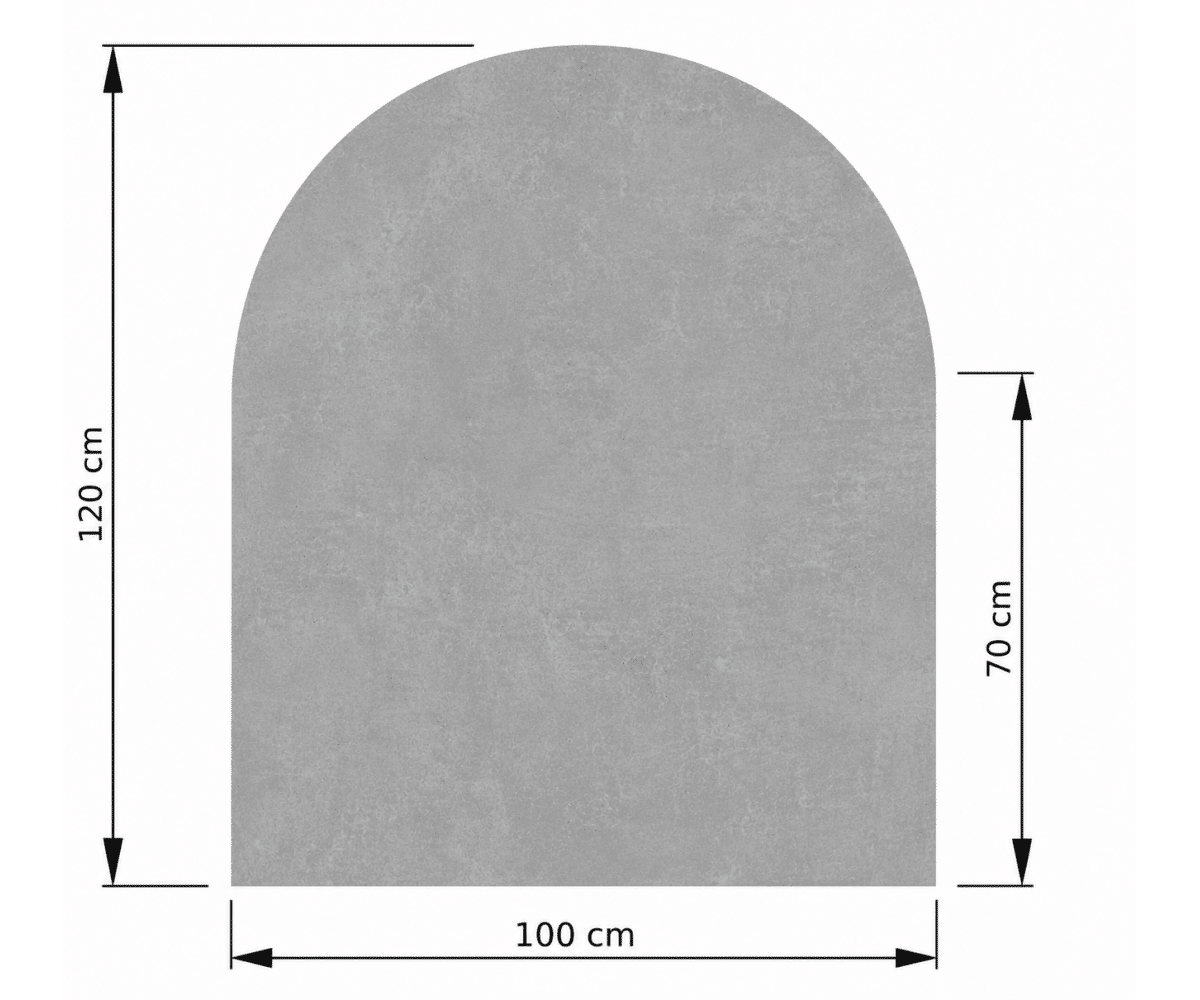 GMHR100120_gallery_01 Technische tekening van een grijs, rechthoekig object met een afgeronde bovenkant. Afmetingen: 120 cm hoog, 100 cm breed, 70 cm diep.