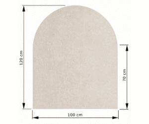 Technische tekening van een rechthoekig element met een afgeronde bovenkant. Afmetingen: 120 cm hoog, 100 cm breed, 70 cm afgeronde hoogte.