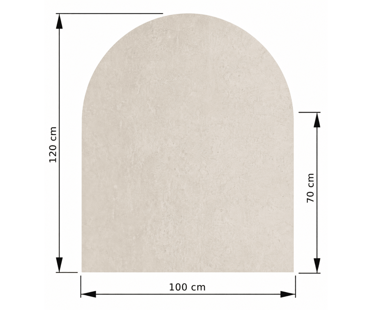 VBHR100120_gallery_01 Technische tekening van een rechthoekig element met een afgeronde bovenkant. Afmetingen: 120 cm hoog, 100 cm breed, 70 cm afgeronde hoogte.