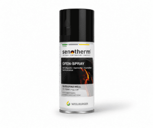 Ovnspray fra Senotherm i støbt grå-lys, velegnet til grill, brændeovne og kakkelovne. Meget varmebestandig og korrosionsbeskyttende.